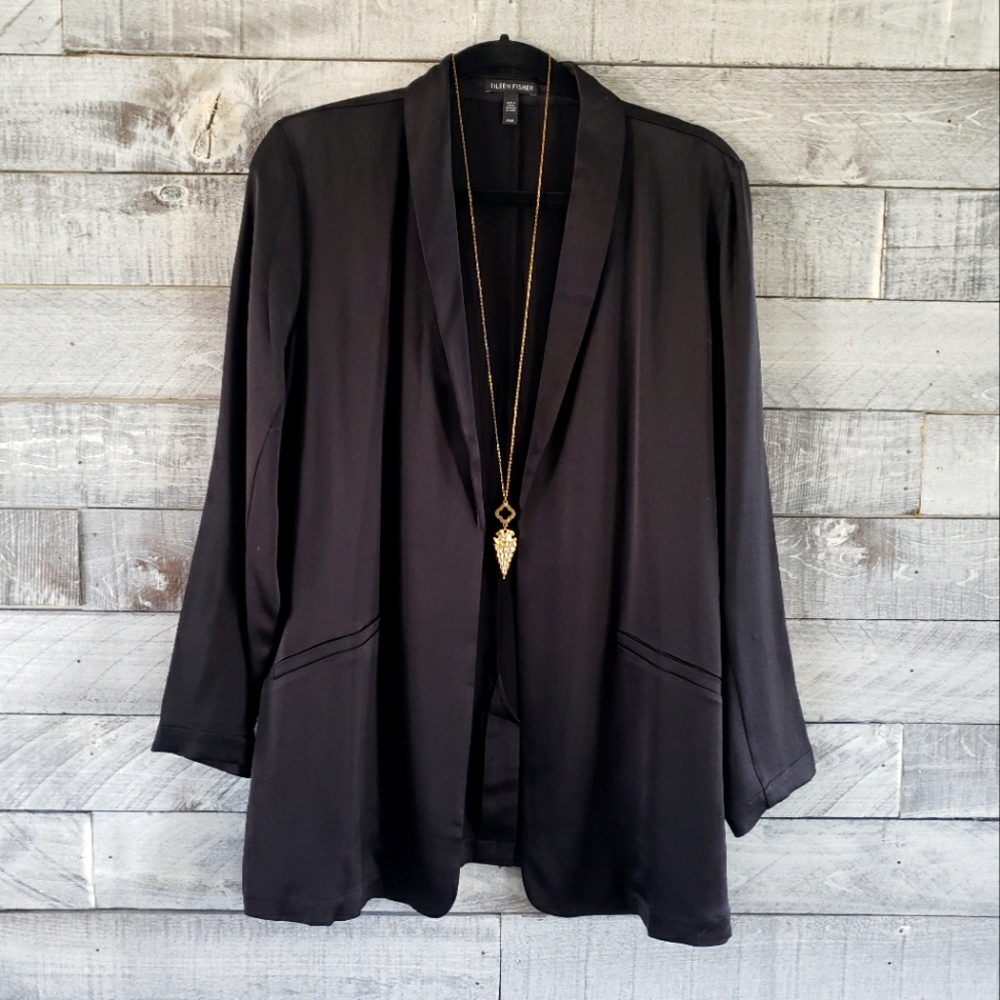 Eileen Fisher 100% Silk Black Blazer/Jacket
